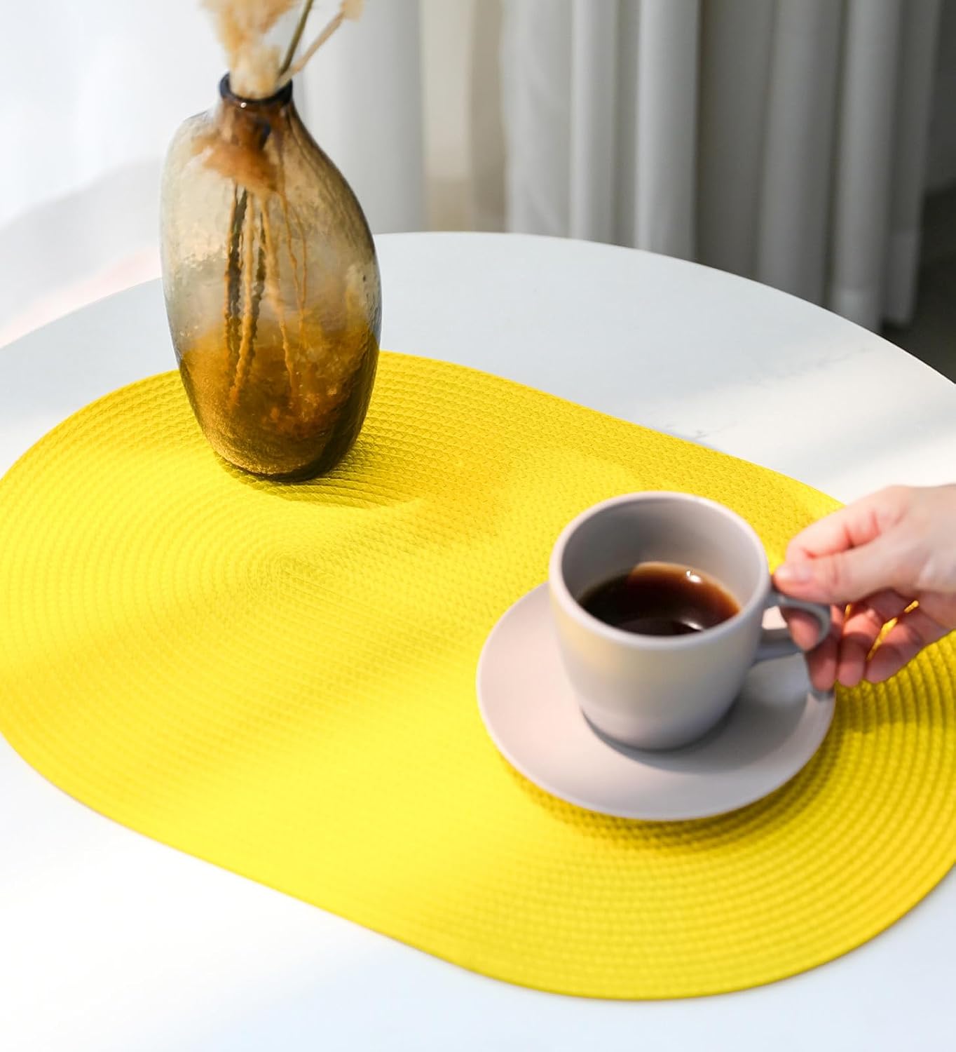 FunWheat Oval Braided Placemats Set of 8 Table Mats for Dining Tables Washable Heat Resistant Place Mats for Indoor
