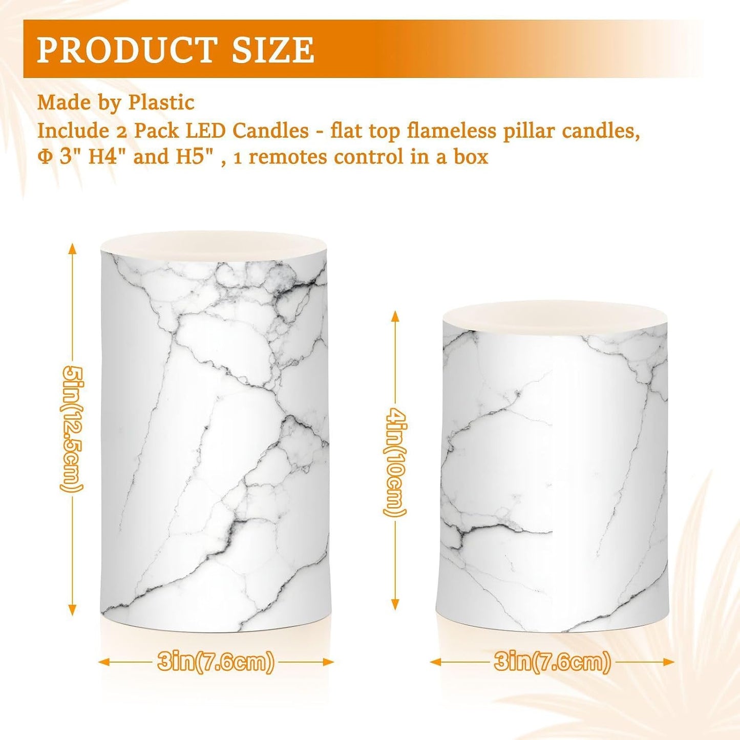 Flickering Flameless Candles, White and Black Marble LED Candles with Remote Timer, Set of 2 Battery Operated Candle