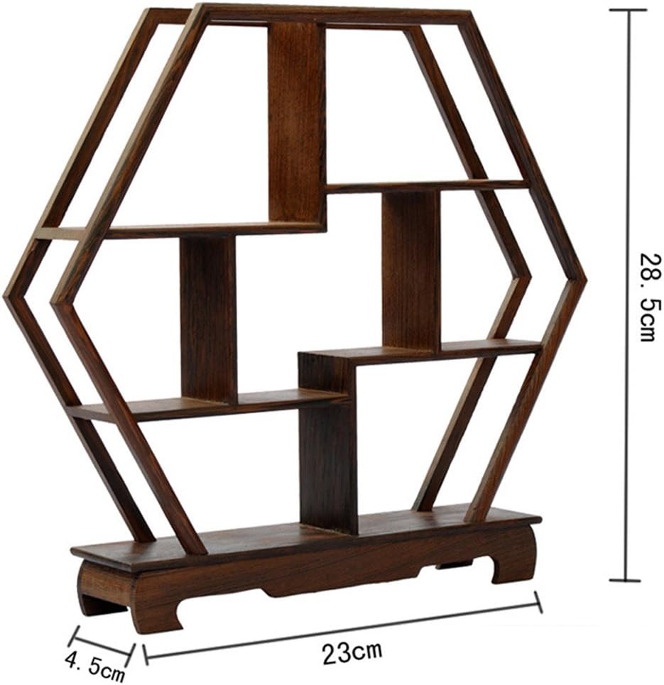 Chinese Wooden Rosewood 11" Curio Cabinets Shelf+ Mini Redware 2.5" Teacup / Hexagon / Set of 3