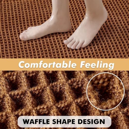 MIULEE Fall Terracotta Set of 2 Waffle Bathroom Rugs 17"x24"+18"x30"