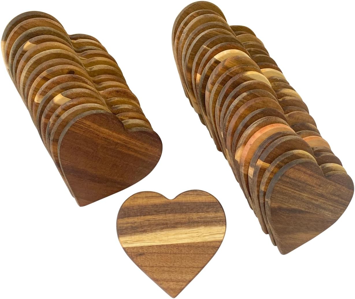 Heart Shaped Coaster for Valentine's Day Acacia Wood Drink Coasters for Fathers / 4 Inch / Set of 36