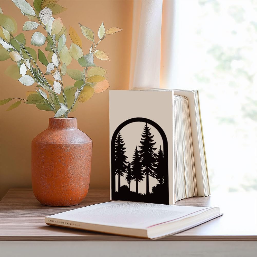 Pine Tree Metal Bookends for Desk / Forest / Black