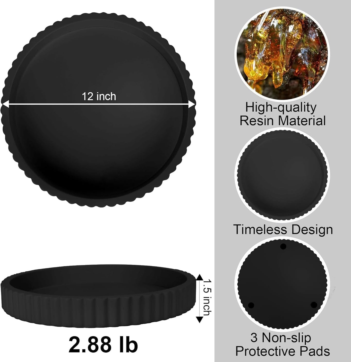 12'' Resin Modern Decorative Tray / Black