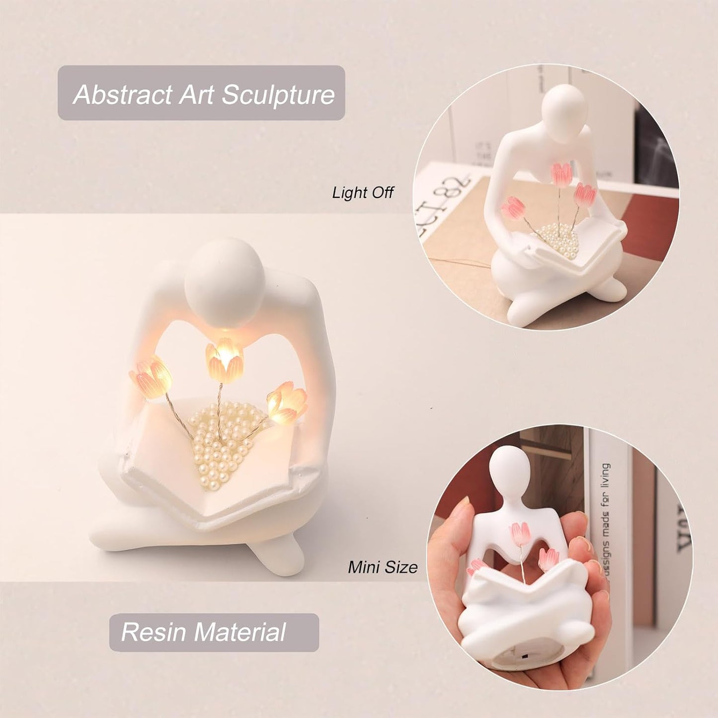 Thinker Statue Figurine Battery Powered Night Light / 01tulip