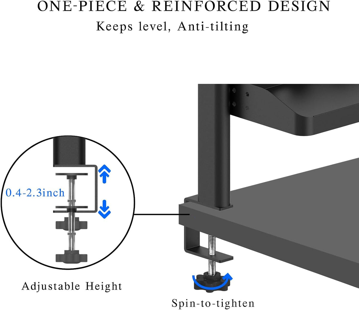 Clamp on Desk Shelf, 17in 2-Tier Office Desk Shelves Organizer, Small Shelf for Top of Desk with Headphone Holder and