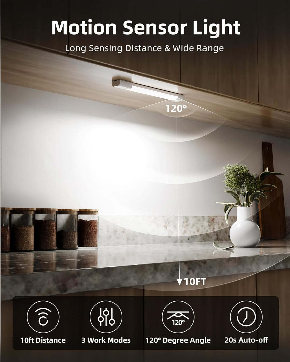 EZVALO 6-Pack Under Cabinet Lighting, Wireless Closet Lights, 50 LED Rechargeable Motion Sensor Light, Dimmable, 3