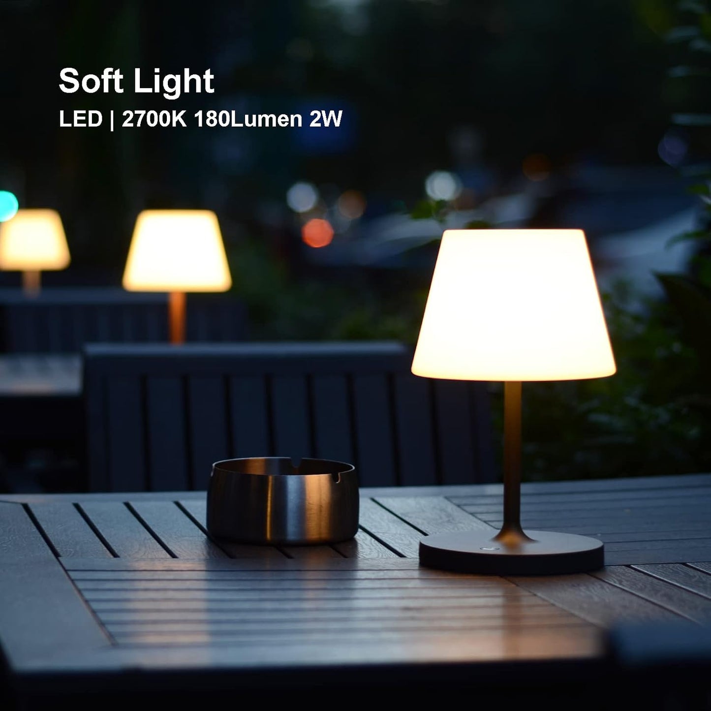 Rechargeable Outdoor Lamp, IP44 Waterproof Touch Dimmable LED Light | 4000mAh battery, 2700K warm light with PE shade