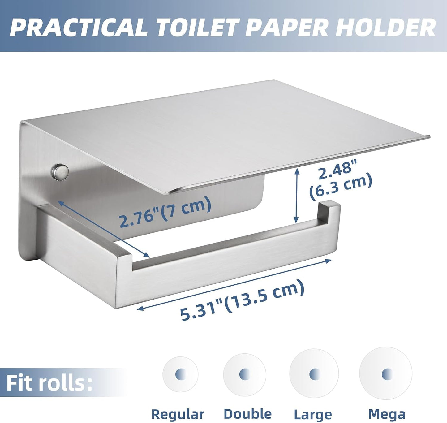 APLusee Toilet Roll Holder with Shelf, Brushed Nickel, 304 Stainless Steel | Phone & Small-Item Storage, Clean Modern