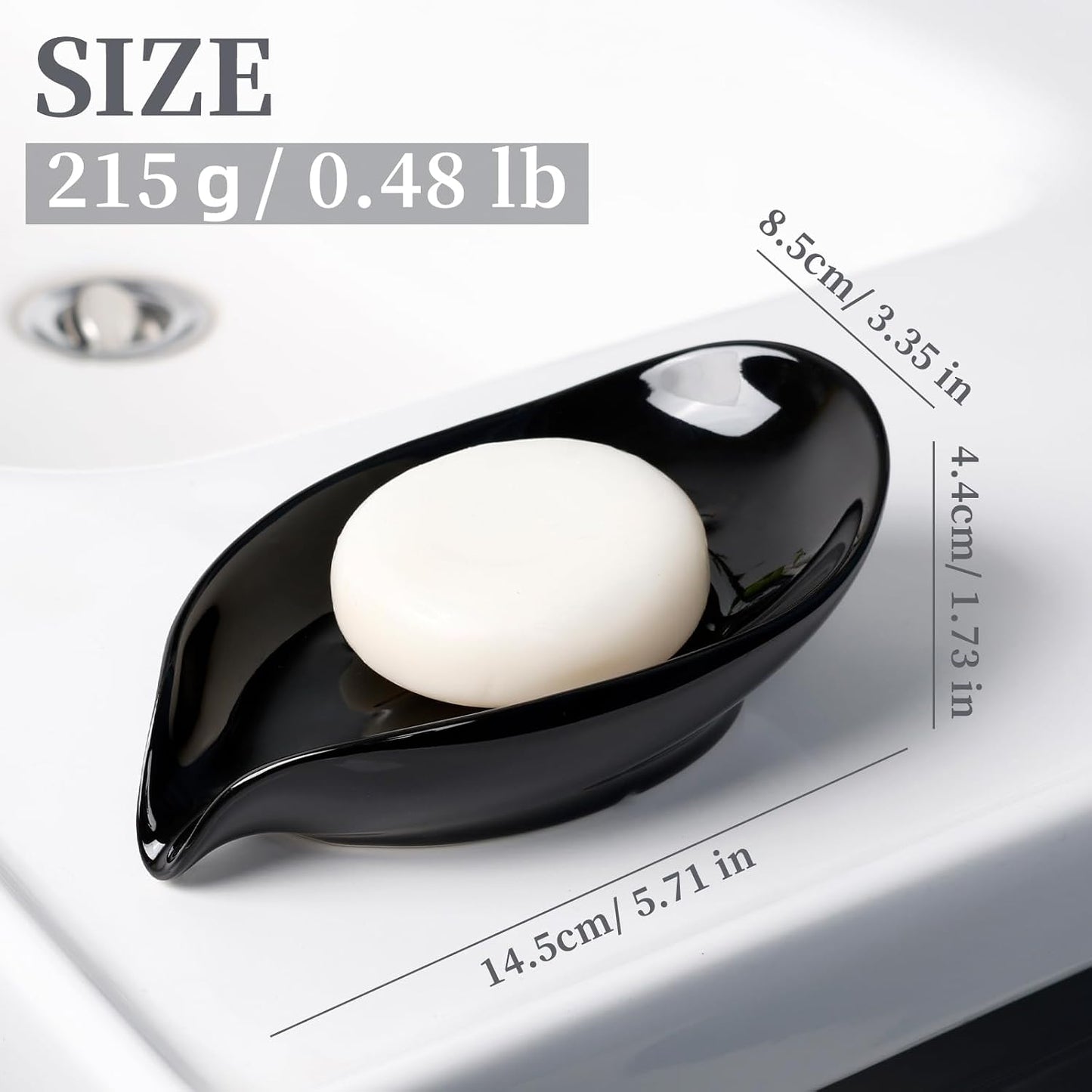 Leaf Shape Ceramic Bar Soap Holder Drain Soap Dishes / Black- -enhanced Draining / Set of 2