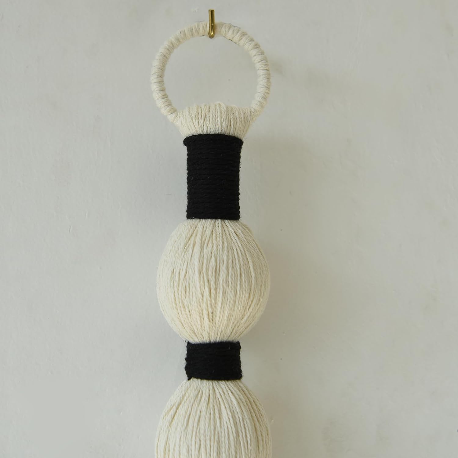Macrame Wall Hanging Boho Wall Decor Small Sphericity Cotton Textile Tassel / Ivory and Black