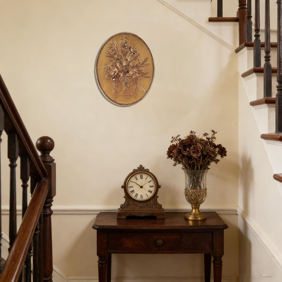 Vintage Wall Sculptures Gold Flower Wall Art Hand Painted Ornate Wall Hanging / Bronze Gold
