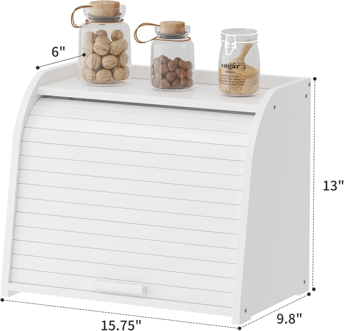 Kitsanery Bread Box for Kitchen Countertop, Bamboo Bread Storage, Double-Layer Roll-Top Bread Container, Farmhouse