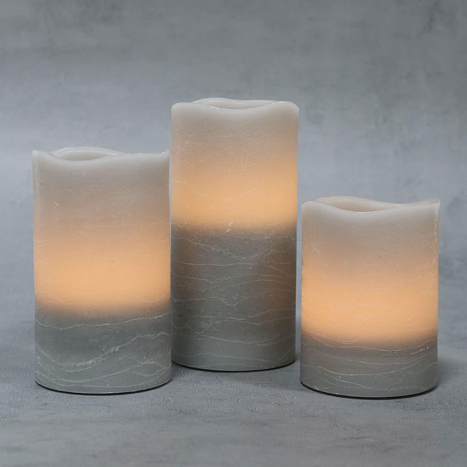 Rhytsing Grey Battery Operated Flameless Led Candles with Timer Function, Warm White Light, Real Wax Finish, 6