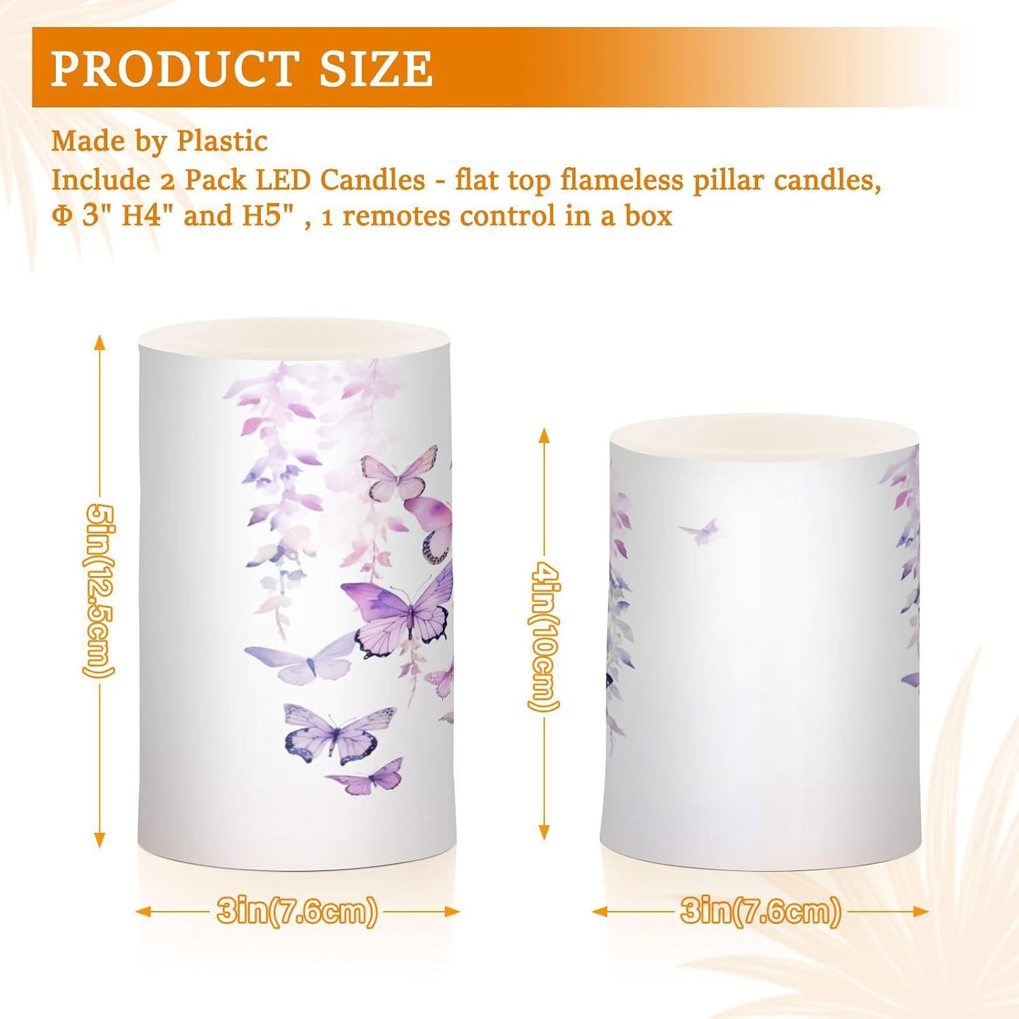 Flickering Flameless Candles, Butterflies Purple LED Candles with Remote Timer, Set of 2 Battery Operated Candle for