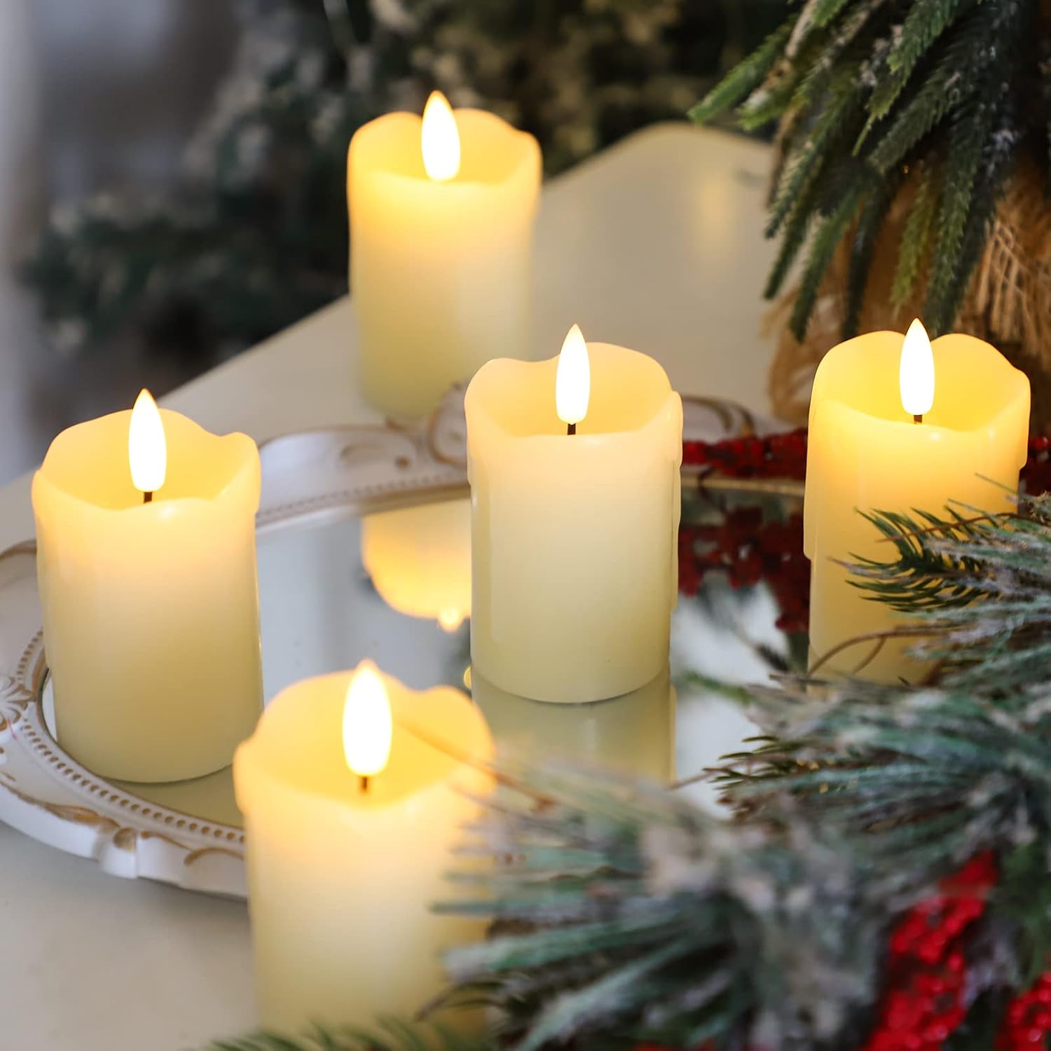 Lezonic Flameless Votive Candles Battery Operated with Remote and Timer, Pack of 6 (D:2" X H:3") LED Ivory White Long