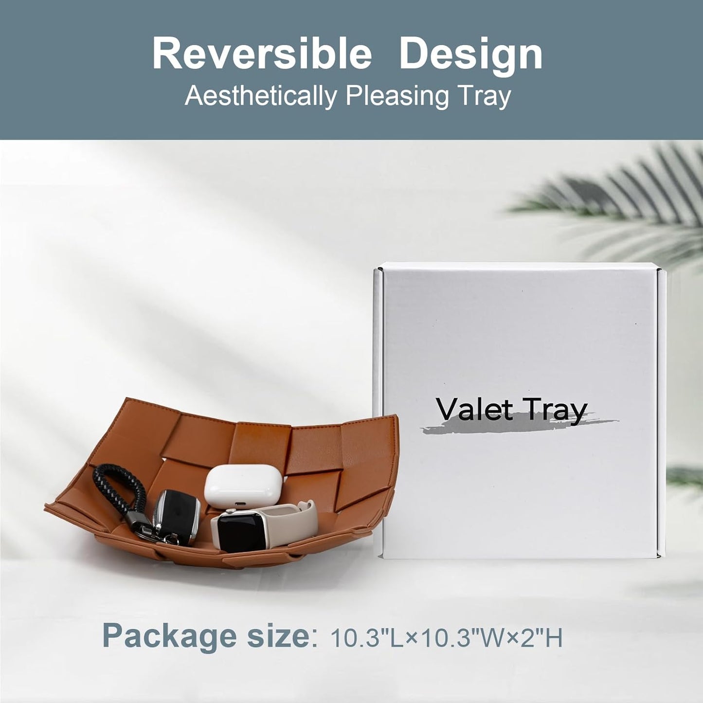 Valet Tray PU Leather Key Holder Bowl for Men and Women Entryway Table Nightstand Catchall / Brown