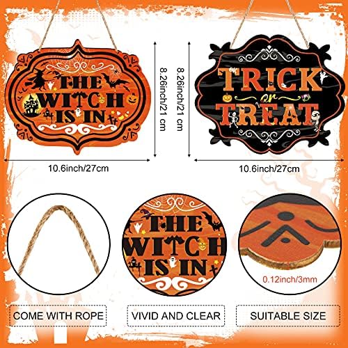 Blulu 2 Pcs Halloween Wood Door Decorations, Trick or Treat Hanging Signs