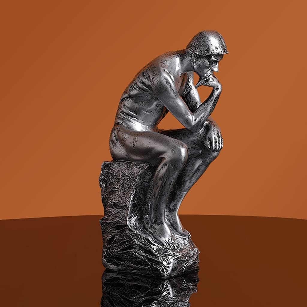 Resin Thinker Statue Thinker Figurine Thinking Man Sculptures / Silver