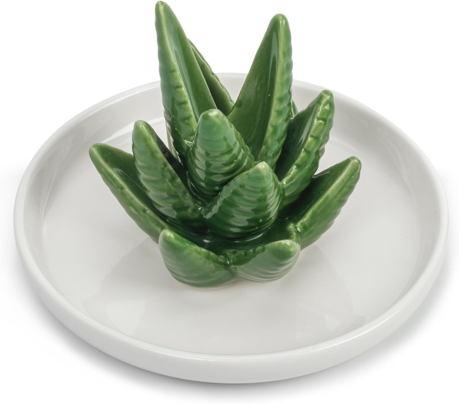 Ceramic Plant Decor Jewelry Dish Bracelet Earrings Necklace Tray for Birthday Gifts / Green