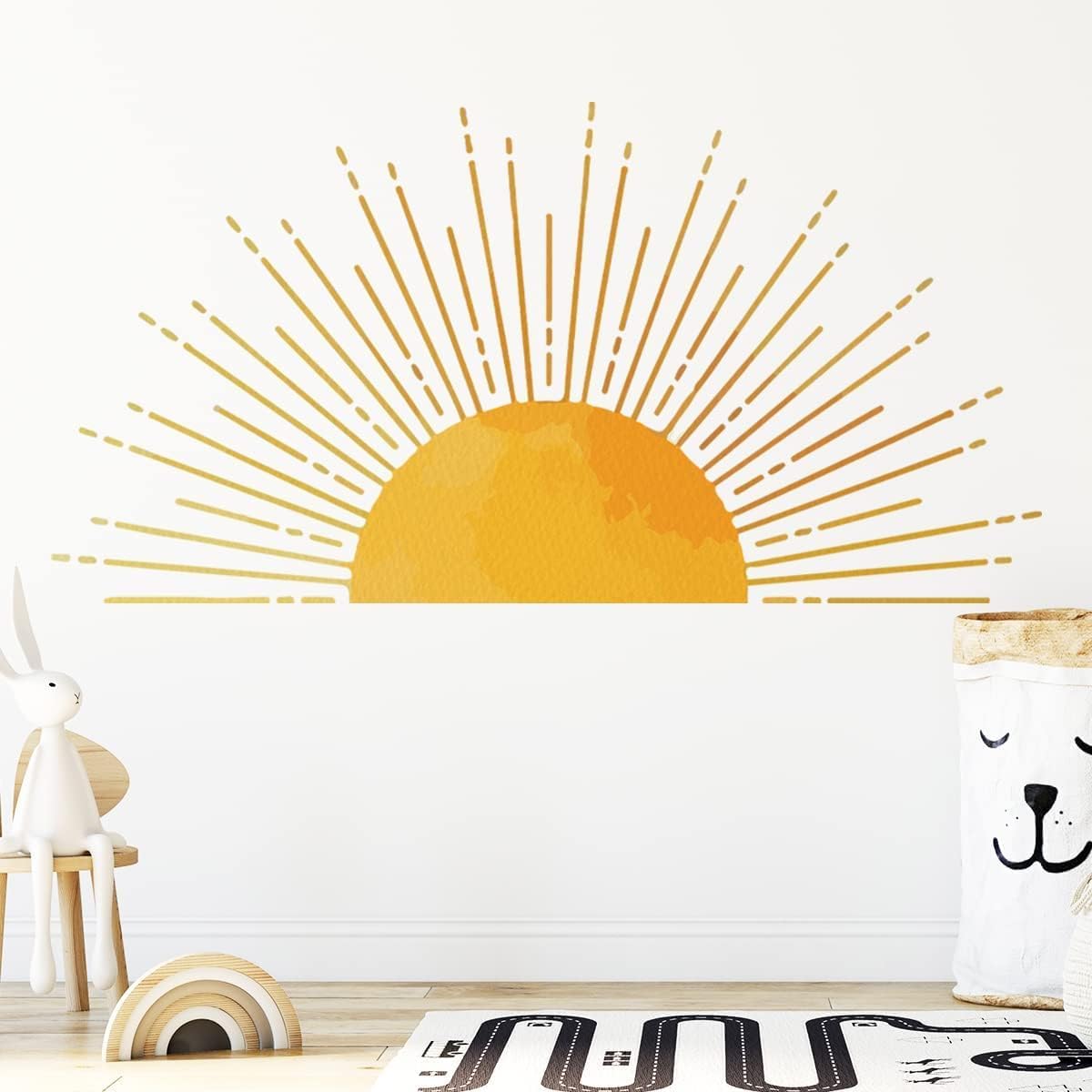 Large Boho Half Sun Wall Decals Removable Sunshine Wall Sticker Vinyl Peel / Style 9 / 43.3 x 22.2