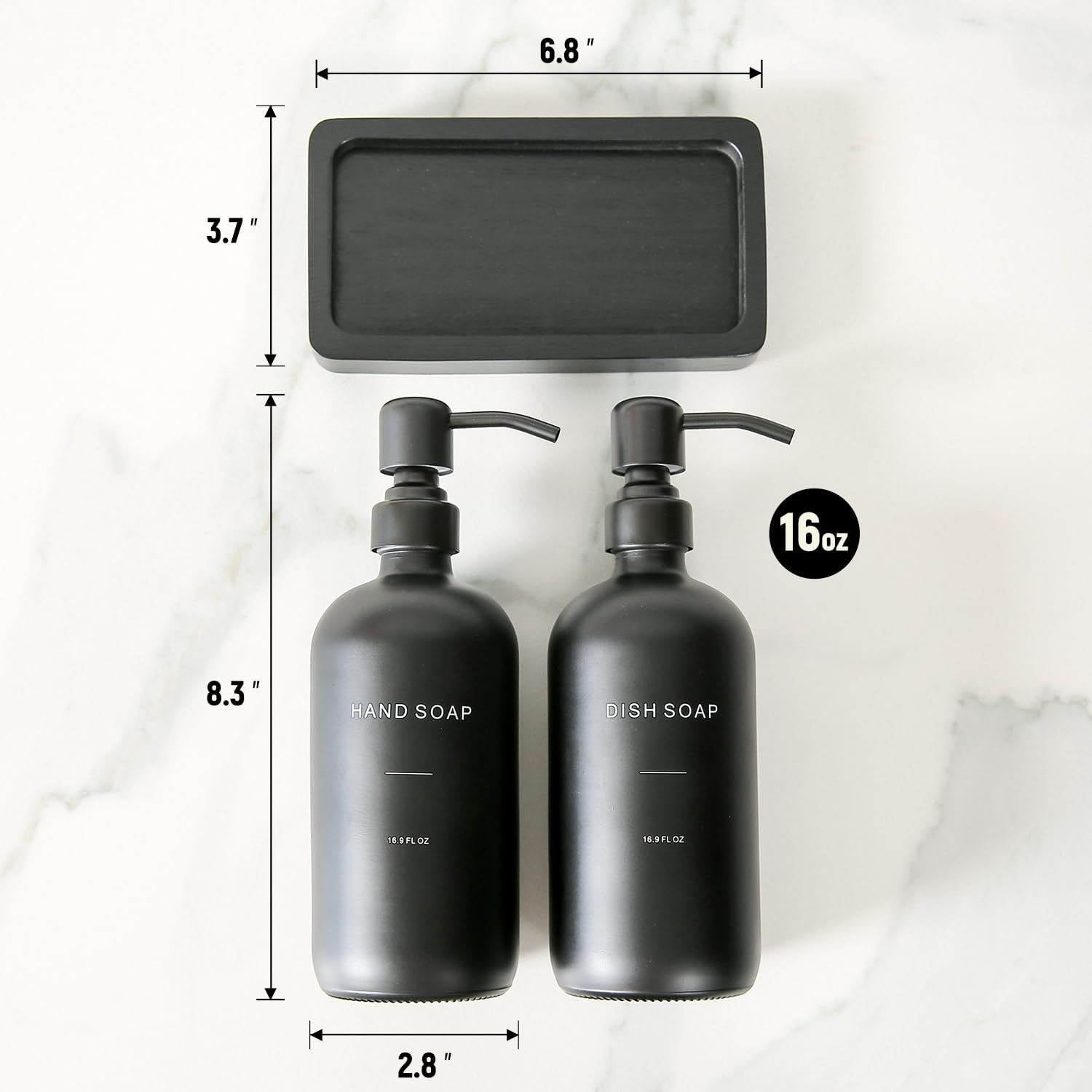 Prus Waso Matte Black Soap Dispenser Set | Kitchen Soap Dispenser Set with Black Stainless Steel Pump, Perfect for