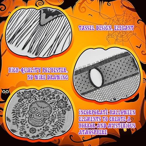 Baquler 3 Pcs Halloween Lamp Shade Cover, Black Lace Bat Skull Gothic Decor
