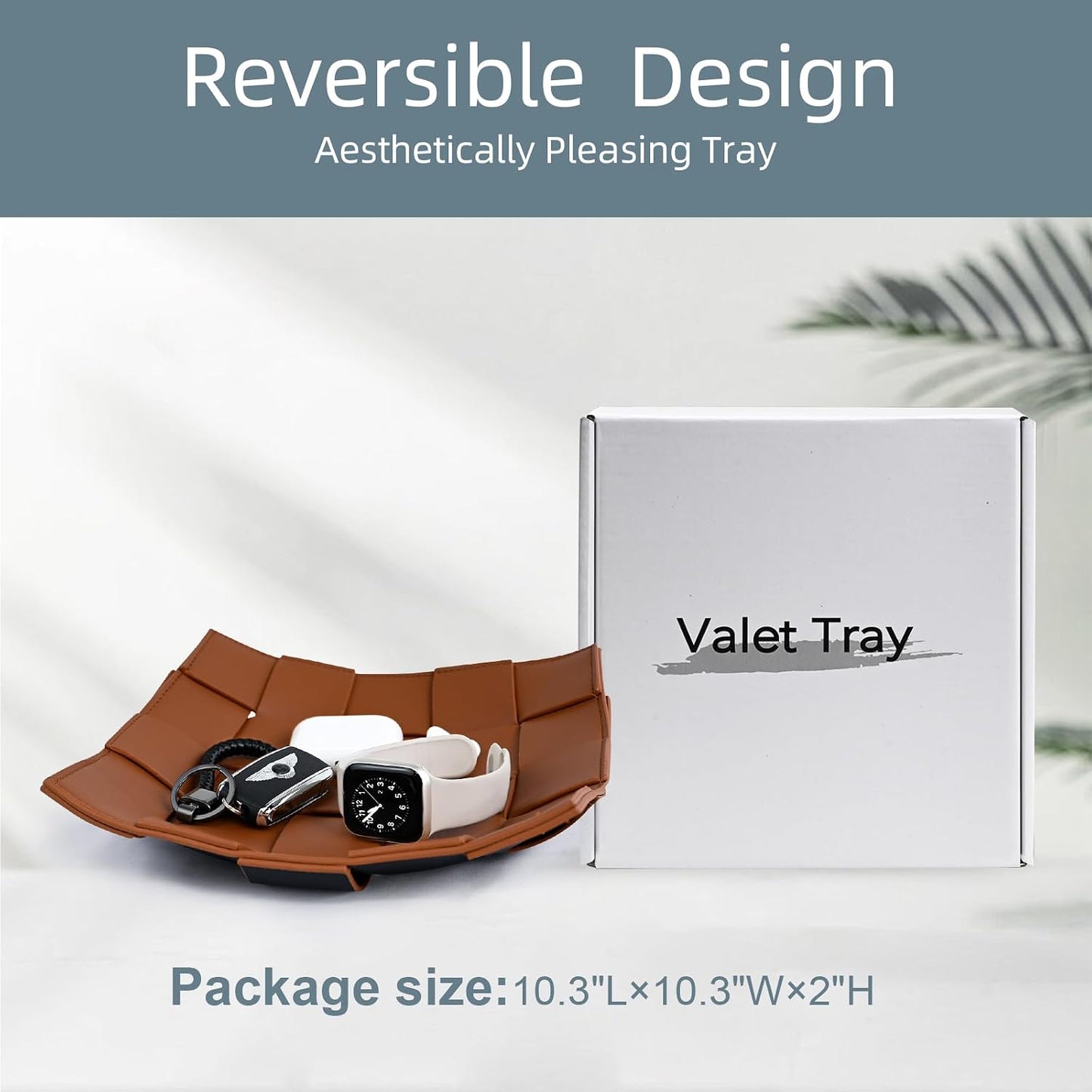 Valet Tray PU Leather Key Holder Bowl for Men Entryway Table Nightstand Desk Tray / Brown + Black
