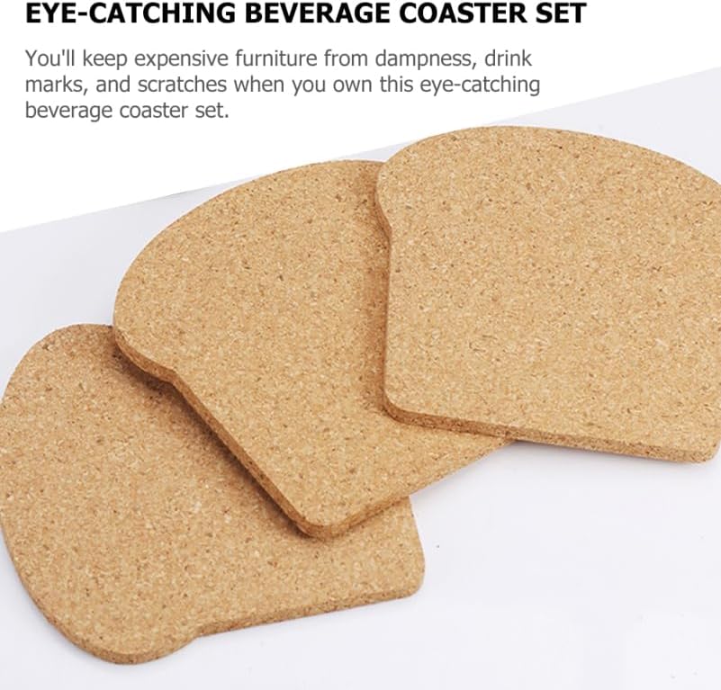 Toast Shaped Cork Coasters Heat-Resistant Cup Mats / 3.93 x 3.93 x 0.19 / Set of 10