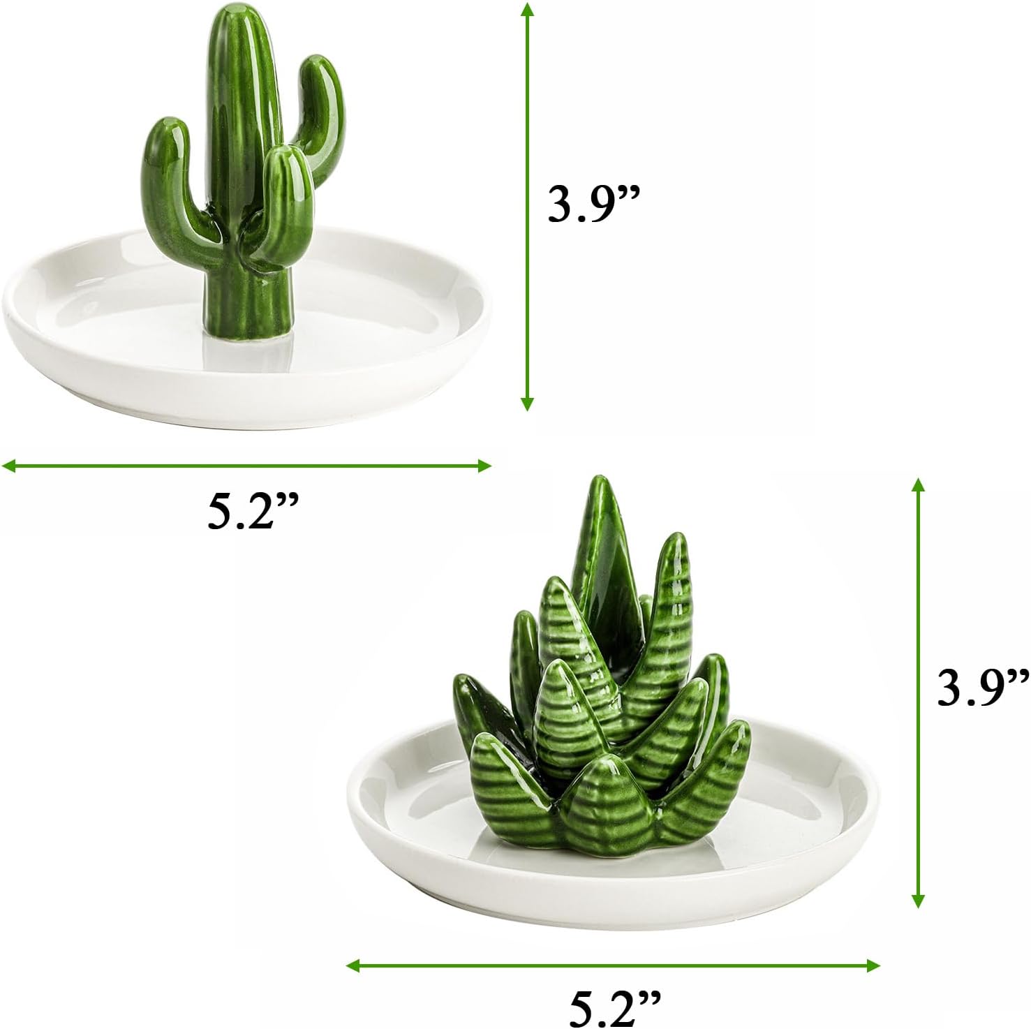 Ceramic Ring Holder Dish / Aloe & Cactus / Set of 2