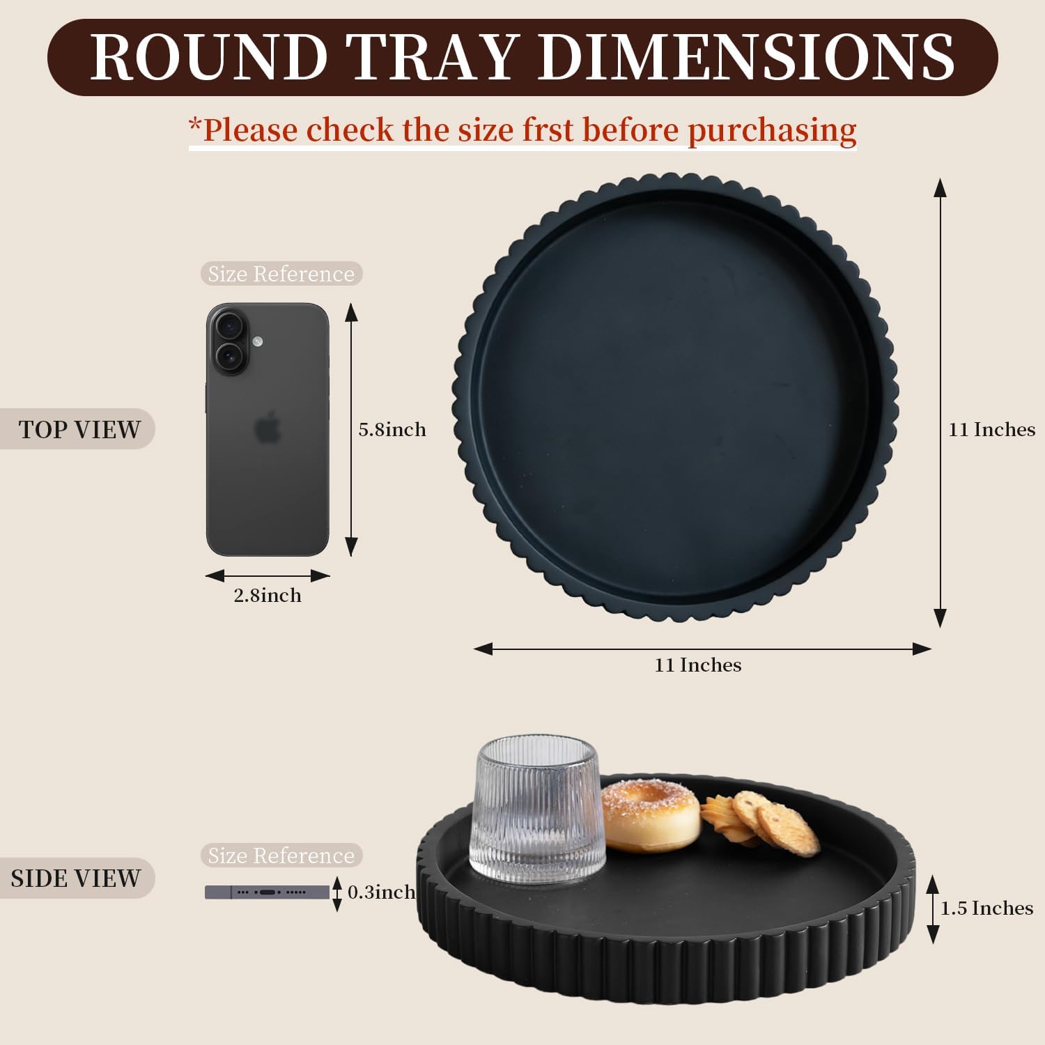 Decorative Tray / Black / 11"L x 11"W x 1.5"H