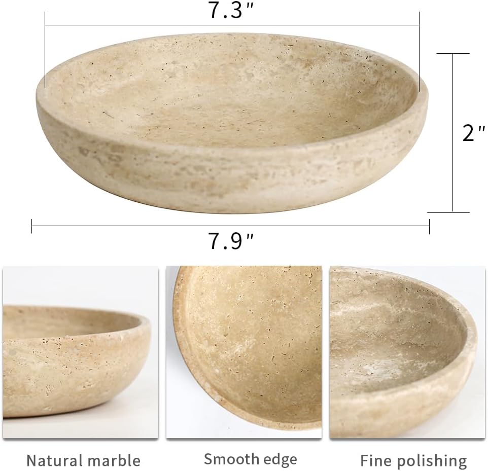Italian Travertine Candy Bowl / Beige / 7.8 x 1.9