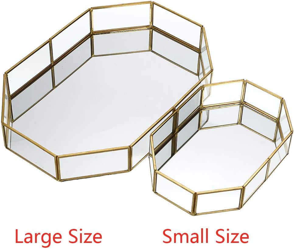 Mirror Glass Vanity Tray / 8 x 5.7 x 1.8 / Gold