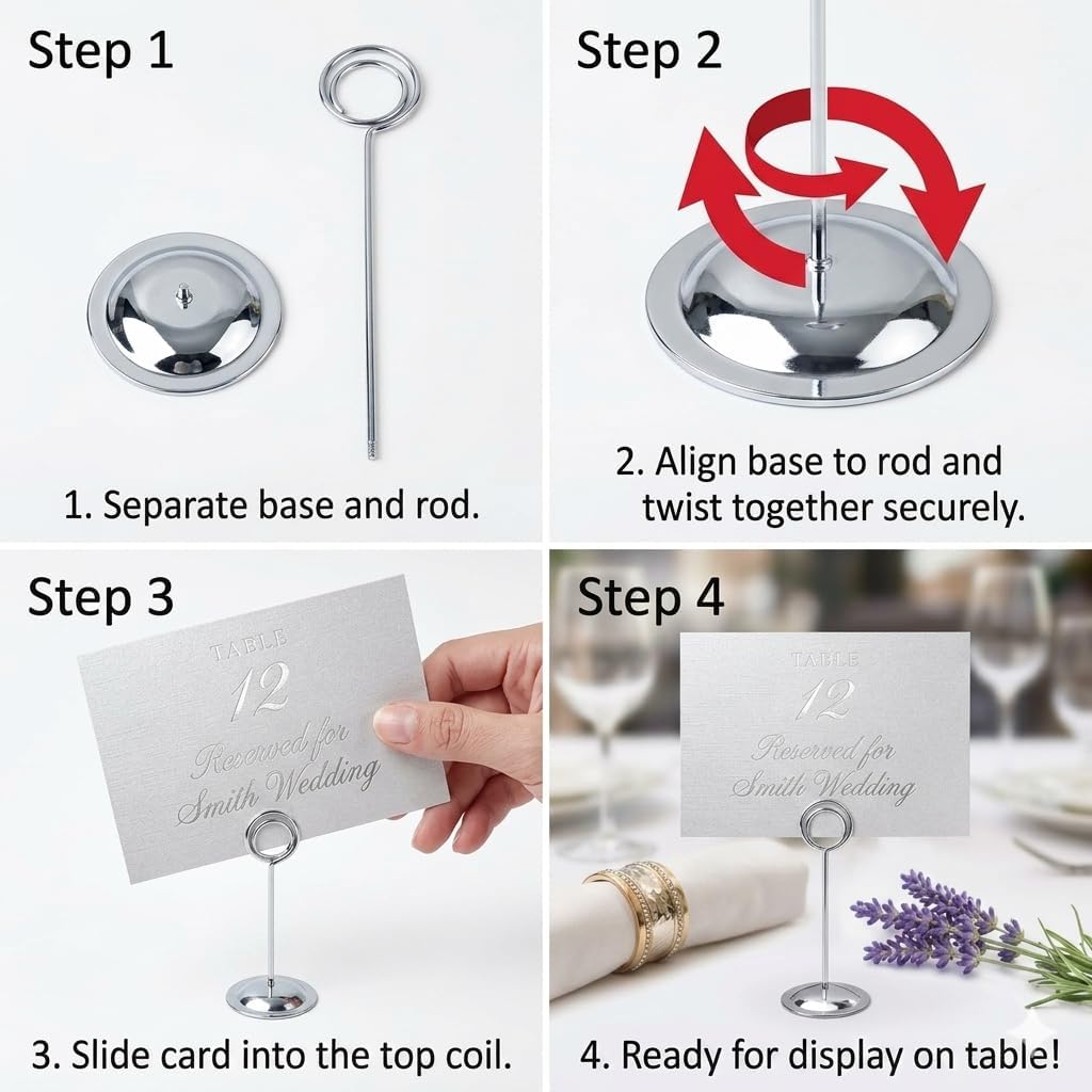 HOHIYA 12 Pack Silver Table Number Holders 12" Wedding Place Card Stands | Modern silver stands display table numbers