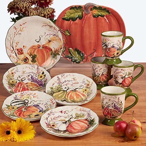 Certified International Harvest Morning Pumpkin Platter, 13.75'' x 11.5'', Multicolor, Large
