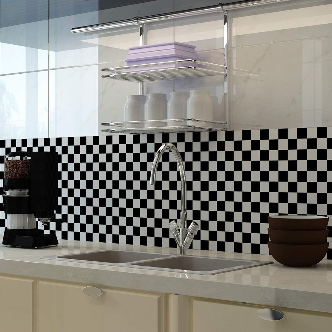 Checkered Peel and Stick Wallpaper Black and White Contact Paper / 12 x 317 / Black/white
