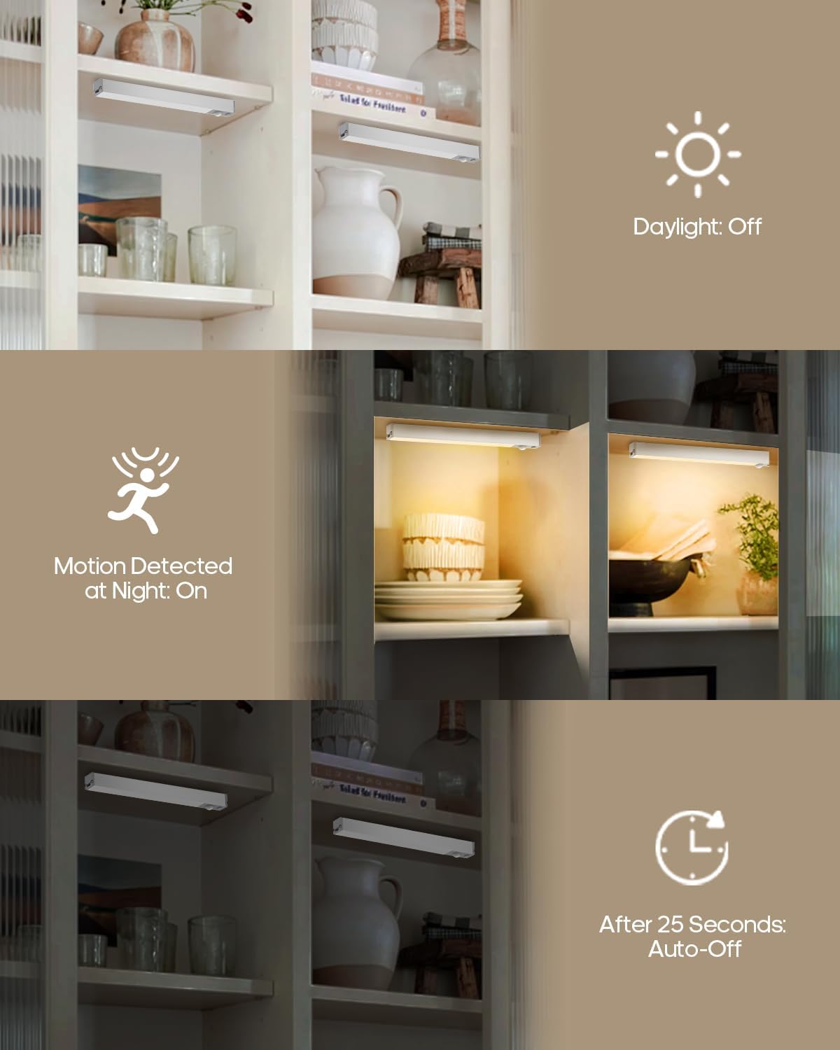 GOODEA 7" Under Cabinet Lighting with Rechargeable Battery, 3 Pack | LED Motion Sensor Light Indoor, Closet Lights with
