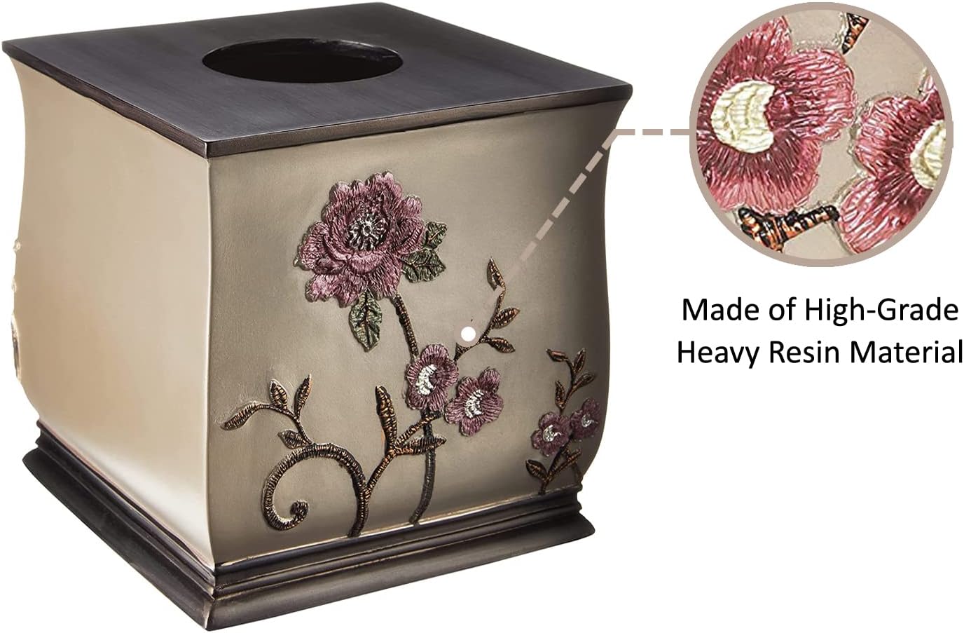 Zahari Home 2pc Larrisa Floral Bathroom Decor Set Waste Basket for Bathroom & Tissue Cover Modern Classic Contemporary