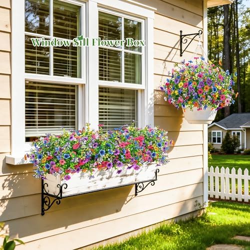 Der Rose 12Pcs Artificial Flowers for Outdoors, 8Pcs Silk Fake Flowers with 4Pcs Lifelike Butterfly Flowers, UV Resistant Faux Flowers for Outdoor Planters Window Boxes Patio Porch Garden Decoration