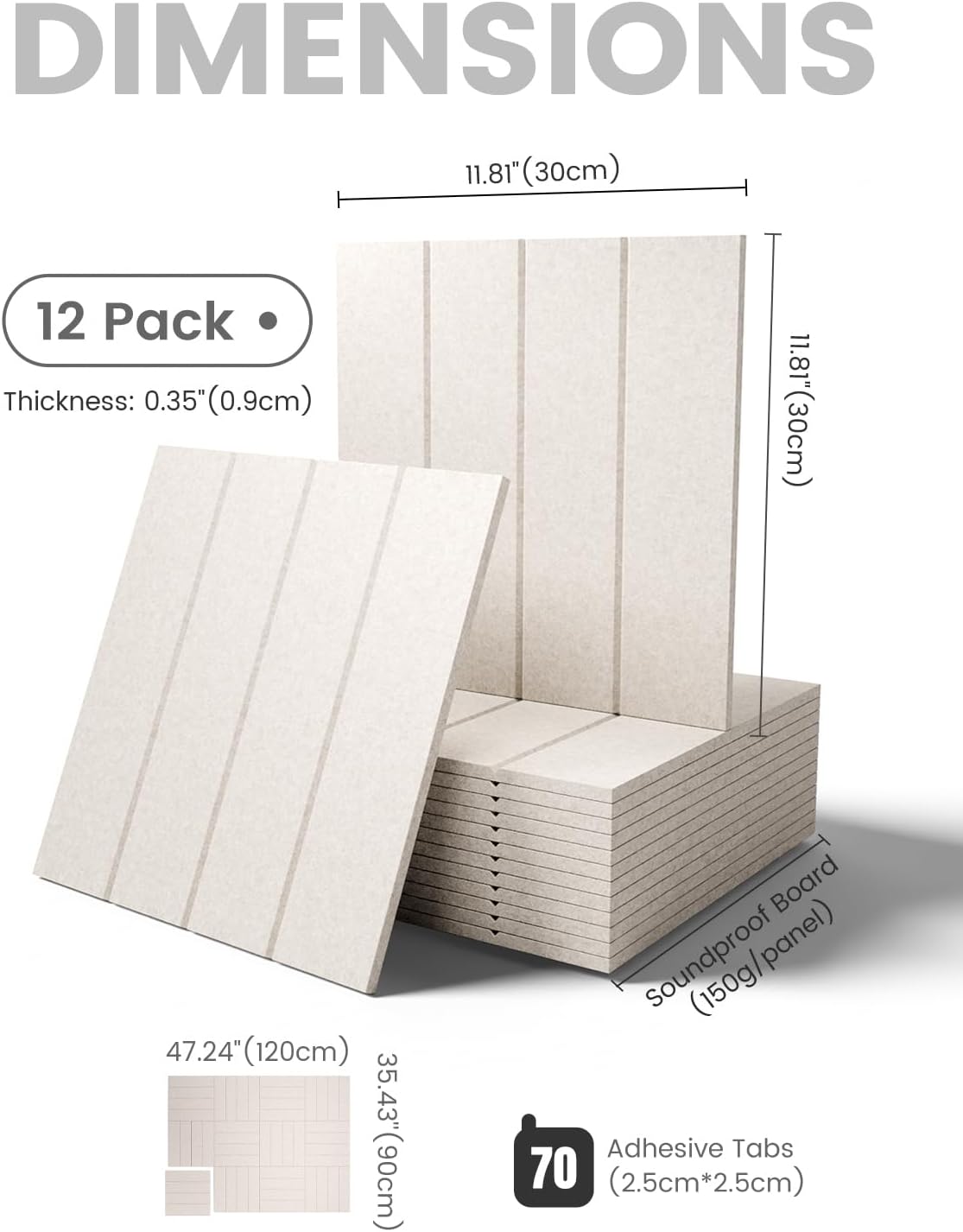 Felt Bulletin Board Tiles Large " Cork Board / Oatmeal / Bold-stripe 12-pack / 48 x 36 / Set of 12