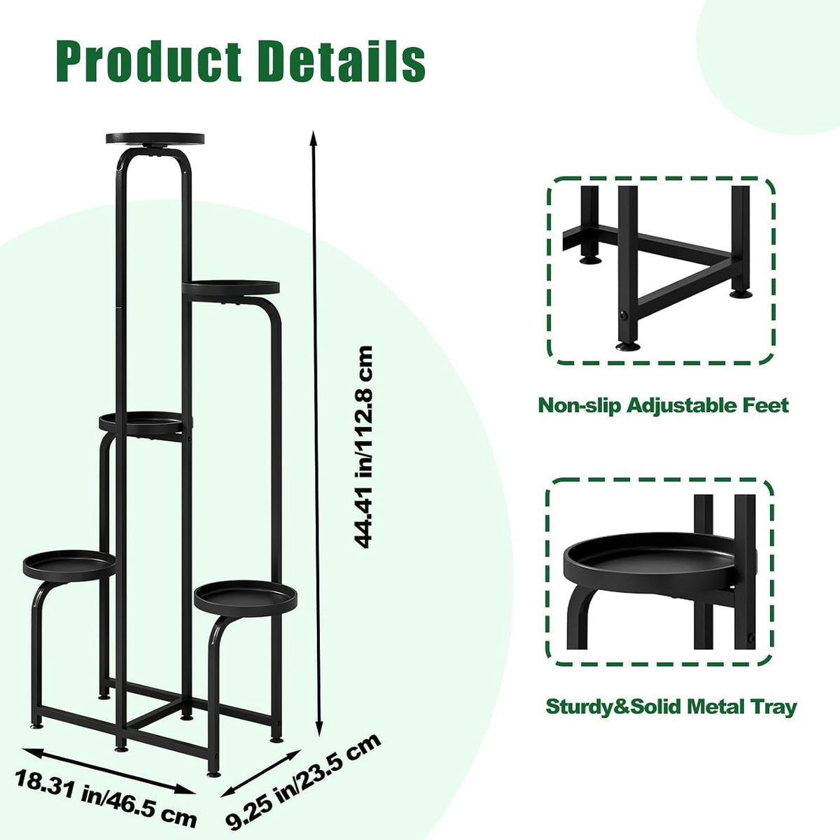 INGIORDAR Plant Stand Indoor Outdoor Corner Tall Plant Shelf 5 Tier Metal | Space-saving Tiered Design Displays