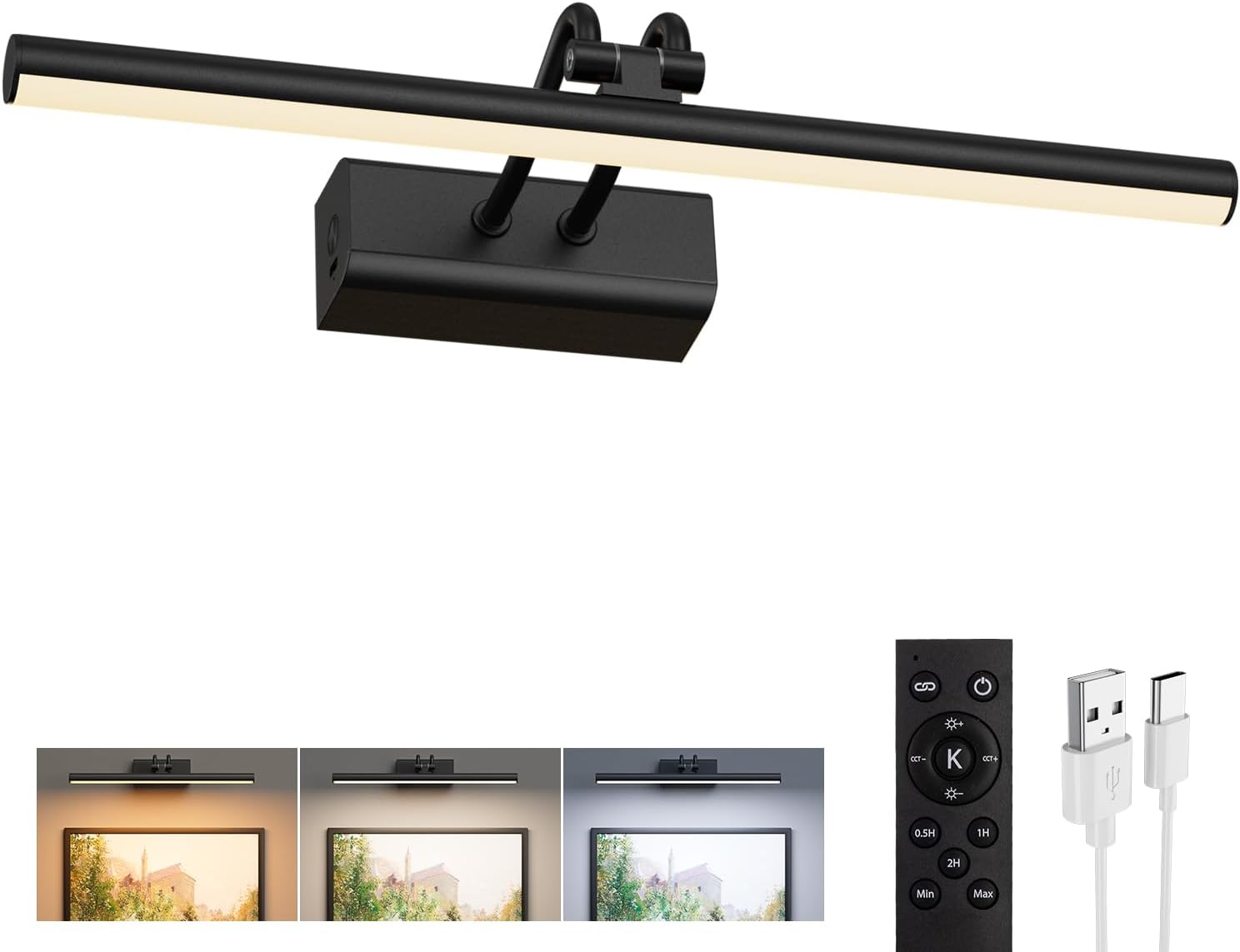 Battery Operated Picture Light for Wall, 13.8'', Black, RF Remote Control