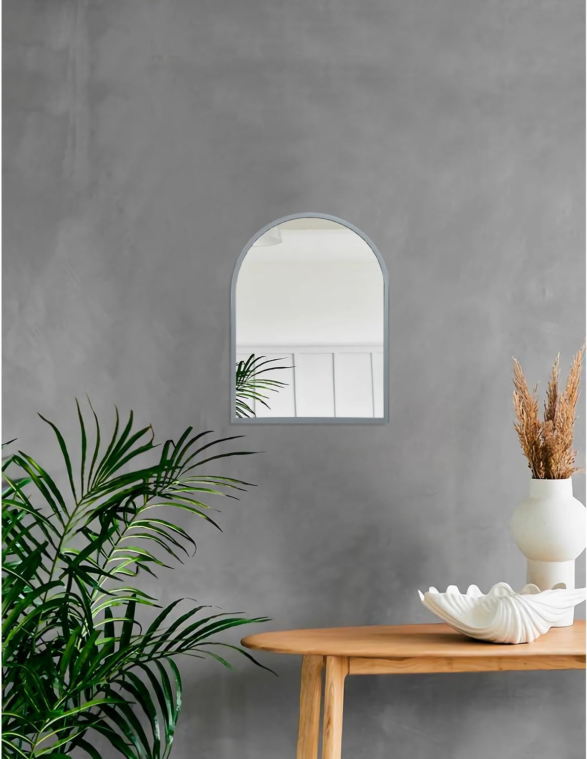 Wall Mirror Arched Bathroom Mirrors Aluminum Alloy Frame Contemporary Hanging / 16"L x 12"W / Grey