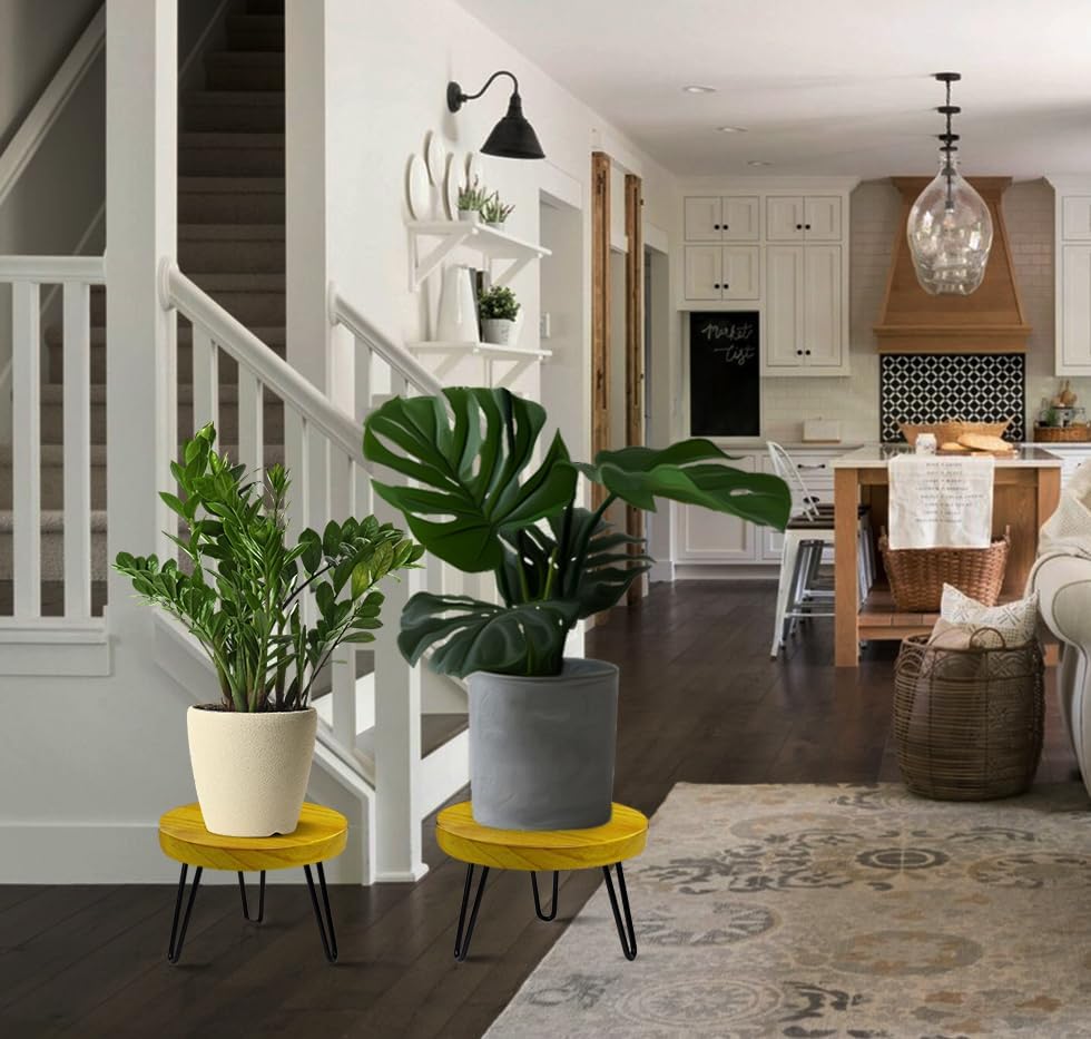 OBTAIN Plant Stand Indoor Outdoor, Wooden plant Stool, Mid Century Plant Stand for Indoor Plants, Wood Modern Plant