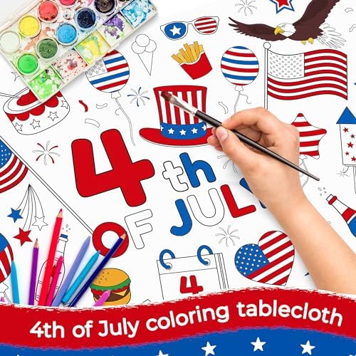 Childom 1 Pack Fourth of July Coloring Tablecloth for Kids,4th of July Crafts for Kids 30"x72" Giant Coloring Poster Table Cloth,Large Paper Poster Crafts Party Activities,4th of July Paper Tablecloth