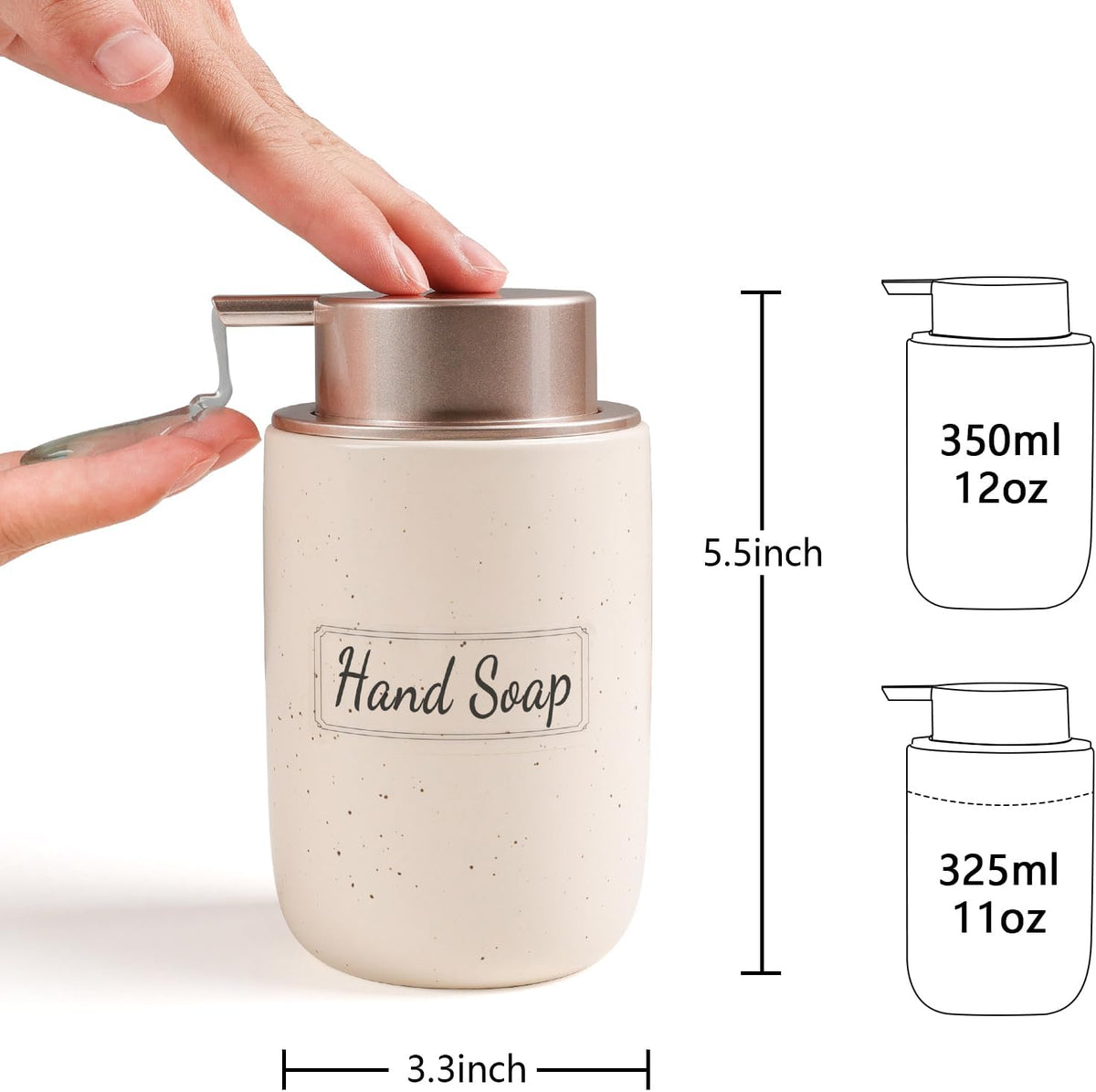 BosilunLife Apricot Soap Dispenser Set-2 Pack 12oz Ceramic Soap Dispenser | with Rust Proof Pump for Kitchen, Hand Soap