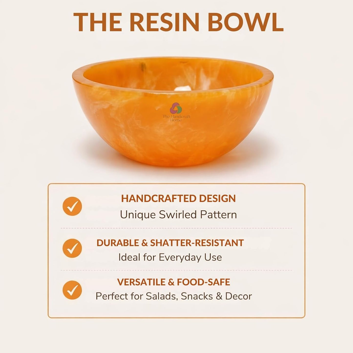 Elegant Handcrafted Resin Bowl / Orange