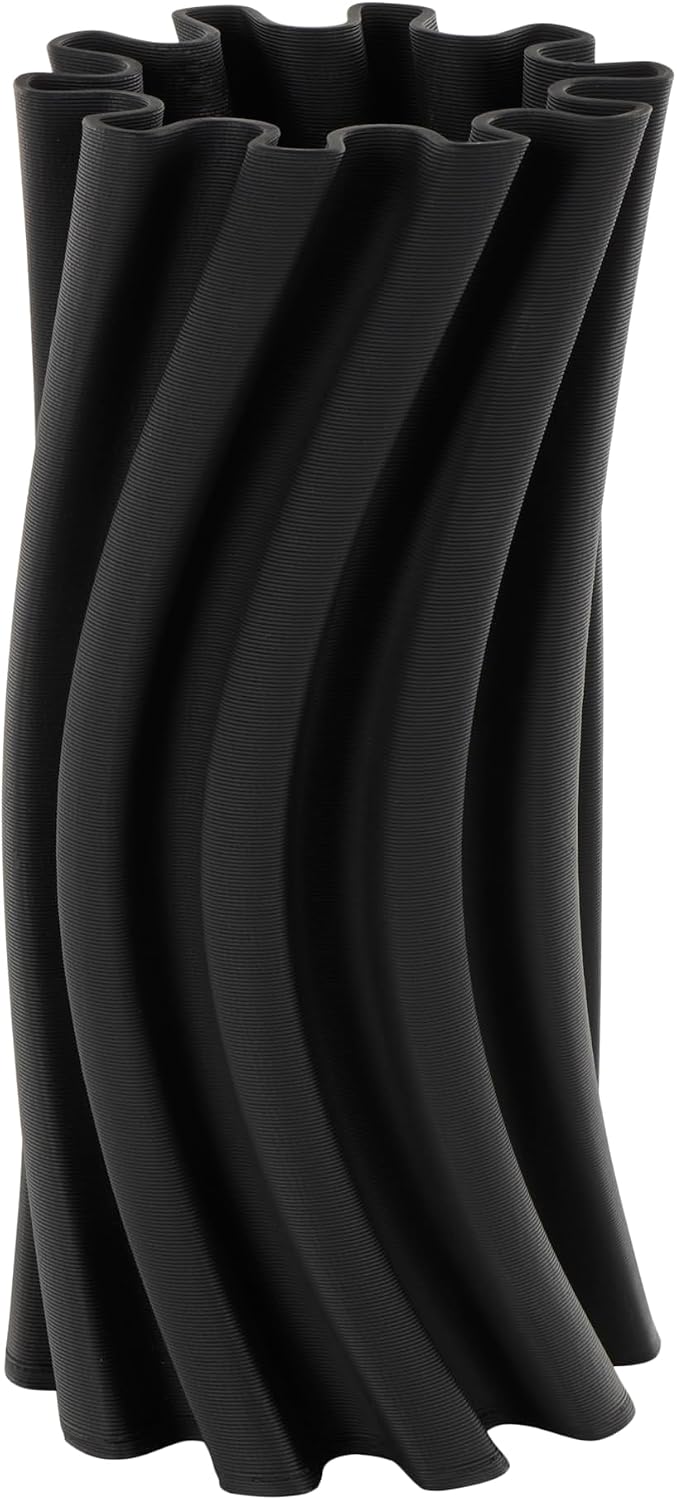Ceramic Abstract Decorative Vase Curvy Ribbed Centerpiece Vase / Black / 5.35 x 5.25 x 11