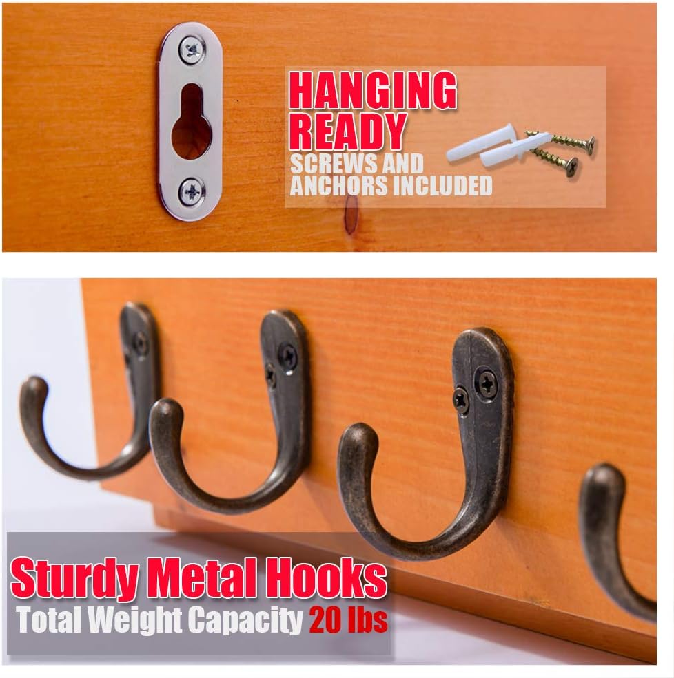 4 Hooks. Made of Solid Wood. Use as Key Rack / Oak