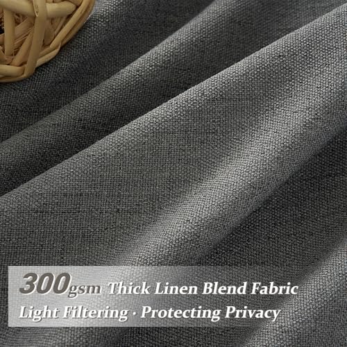 Dark Grey Memory Shaped Pinch Pleated Living Room Curtains 84 Inches Long 2 Panels Set, Textured Linen Semi Sheer