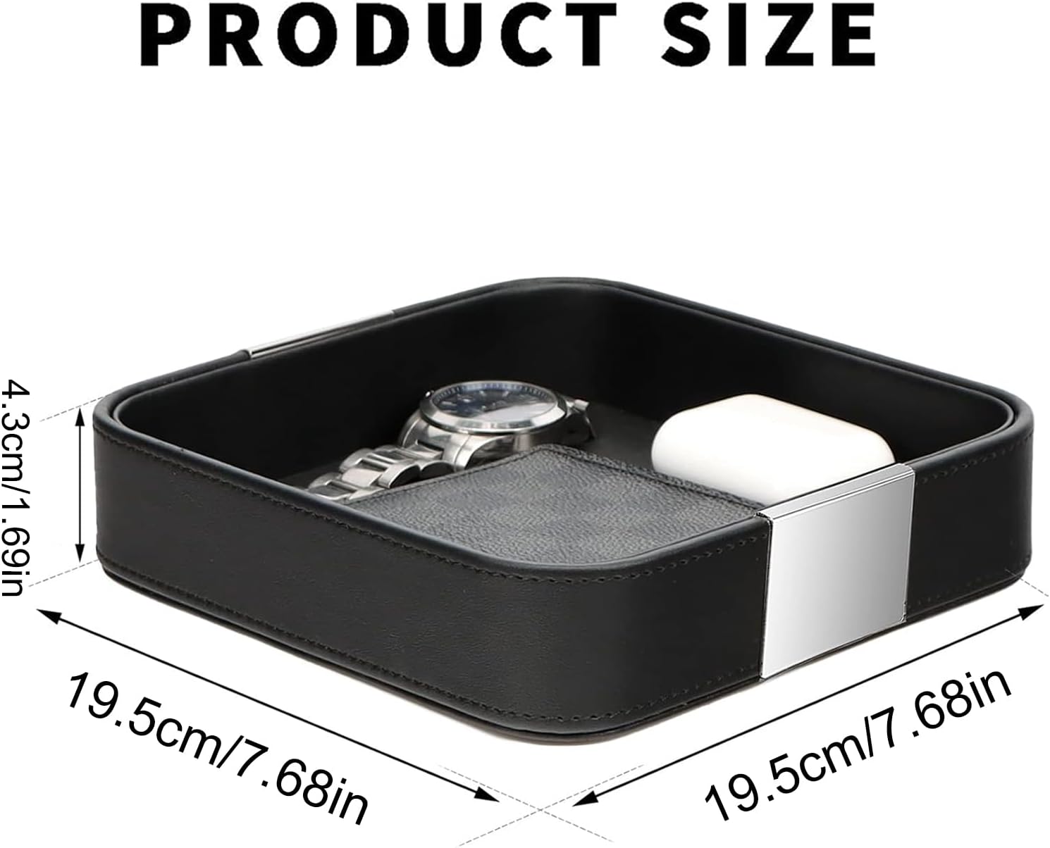Leather Desktop Storage Small Catchall Organizer Decorative Tray / 7.7 x 7.7 x 1.7 / Black